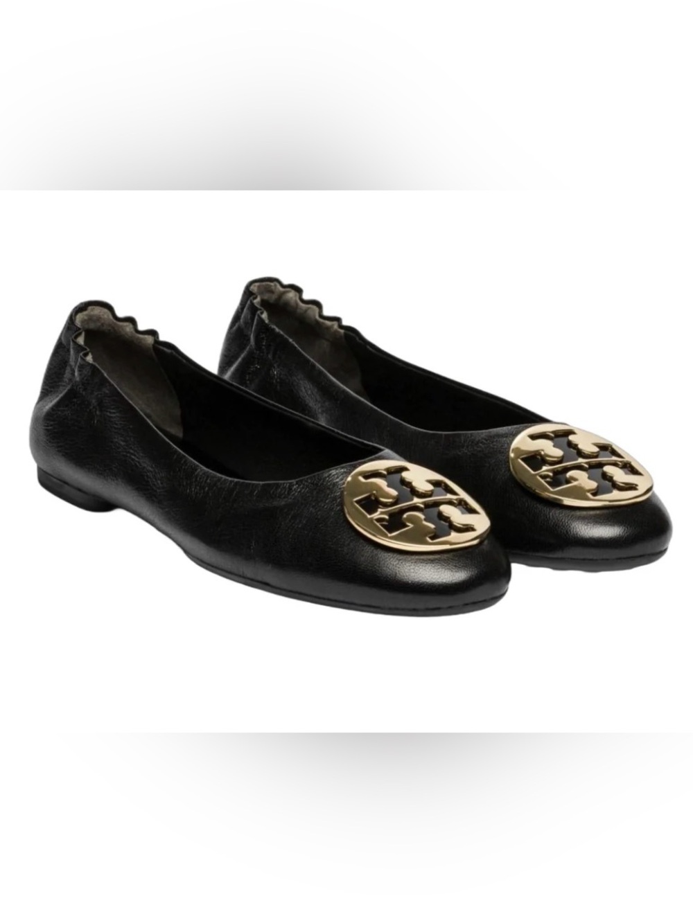 Tory Burch Black goat Leather women’s Claire Ballet Flats with Gold Logo